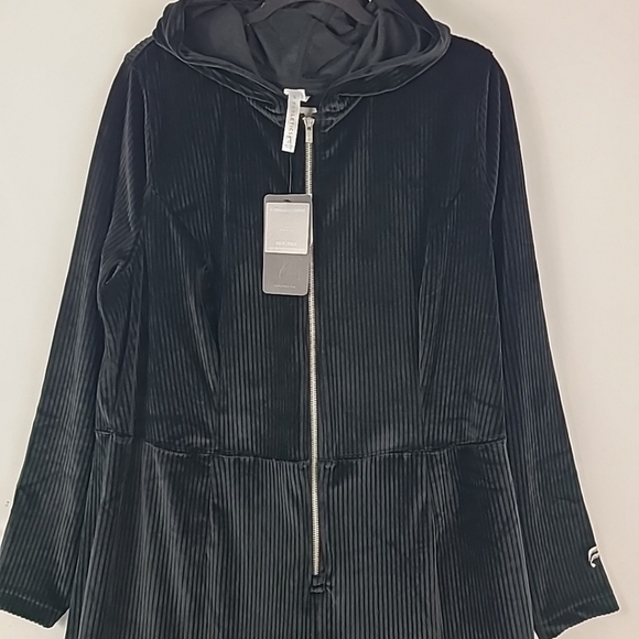 NEW Fabletics Plush Rib Hooded Black Zip One Piece Wide Leg Jumpsuit Size XXL - Picture 2 of 8